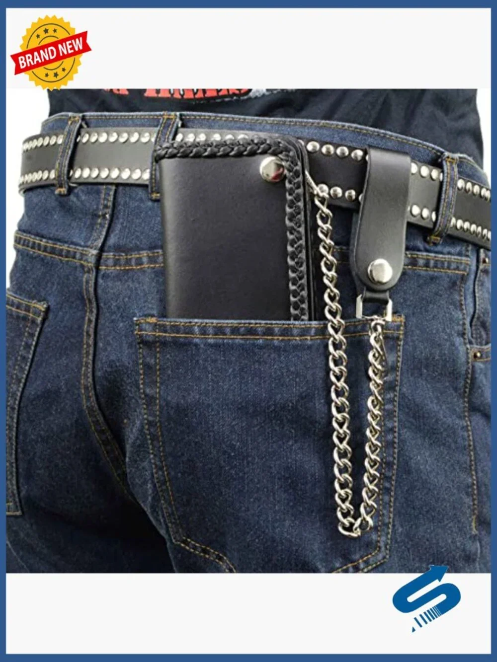Men's Bi-Fold Leather Wallet with Removable Chain
